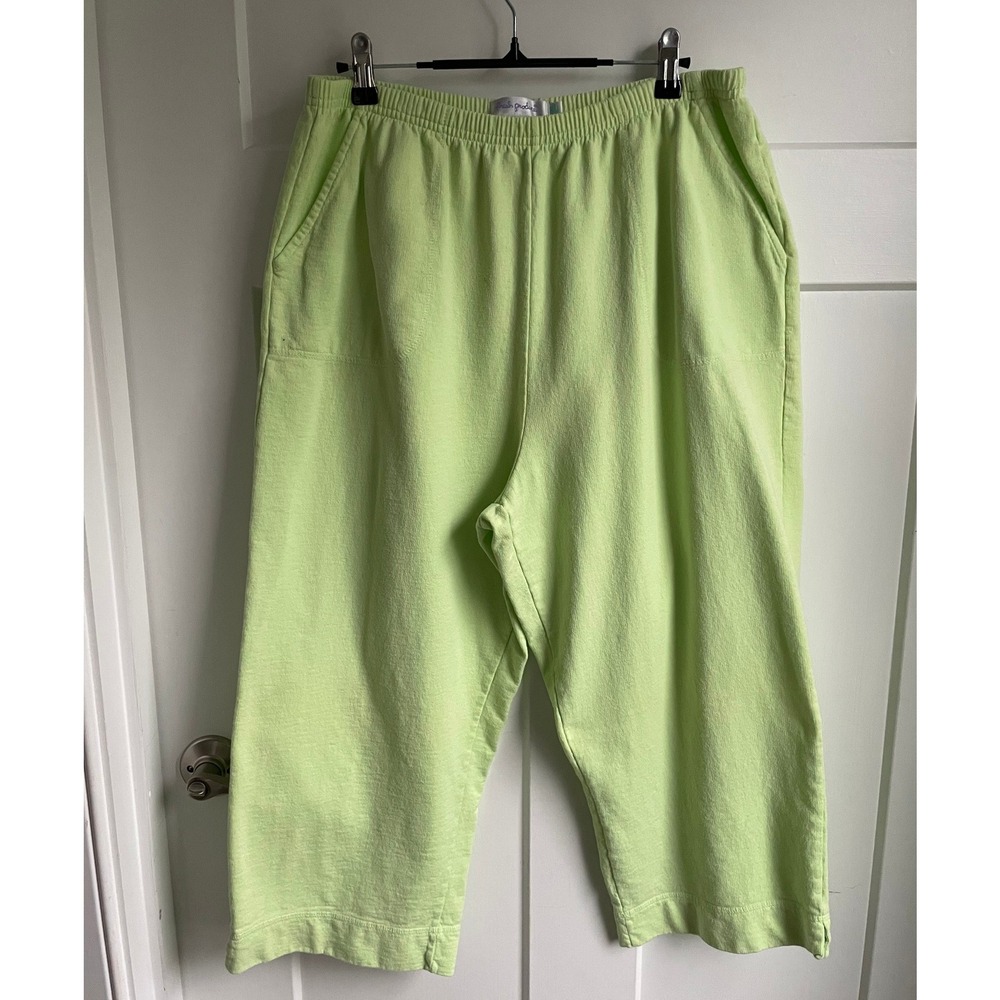 Fresh Produce Jersey Pocket Capri Pants XL Lime Green Cotton Knit Pockets